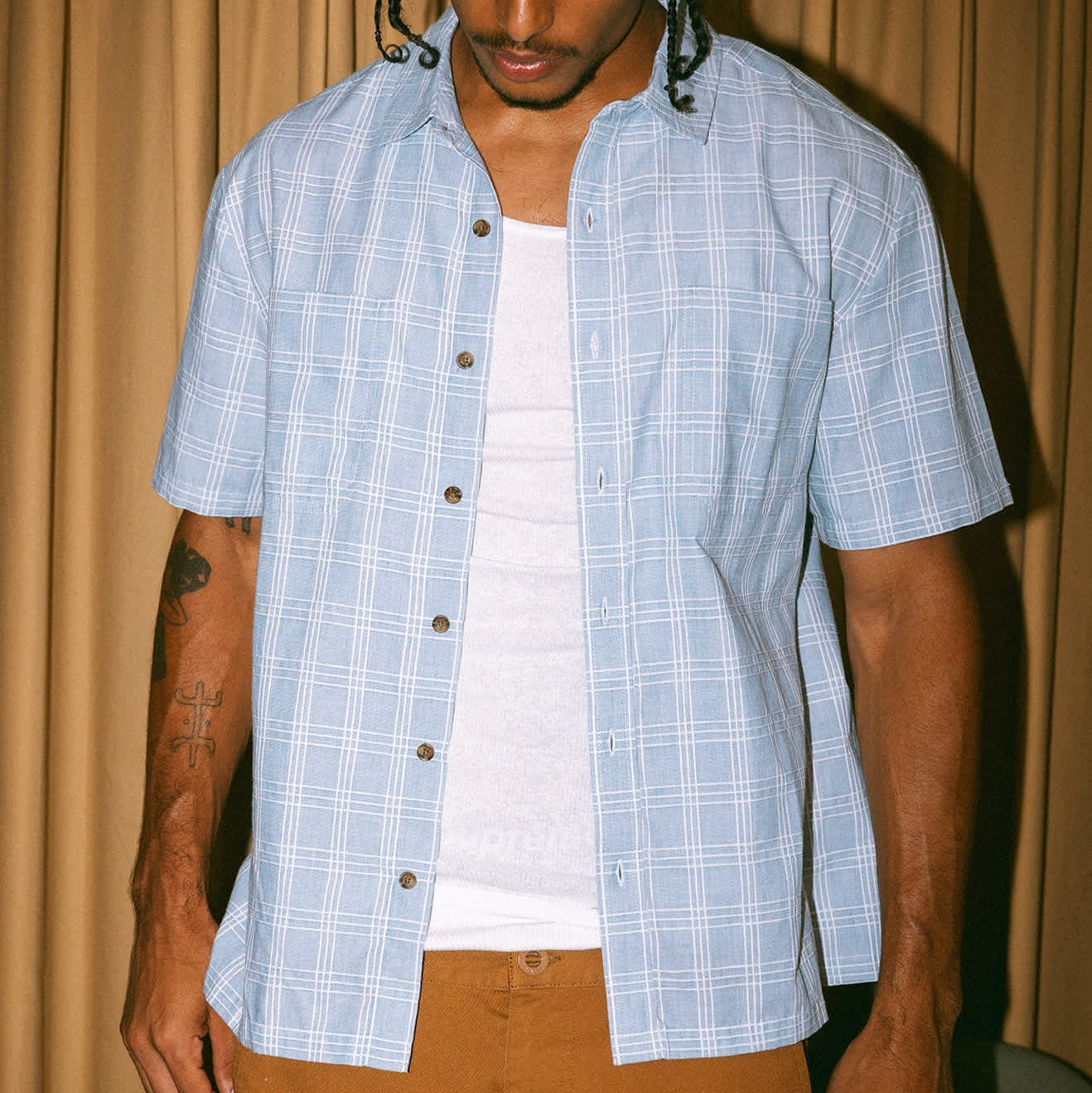 Brixton - Cru Oxford Plaid S/S Woven Blue/White