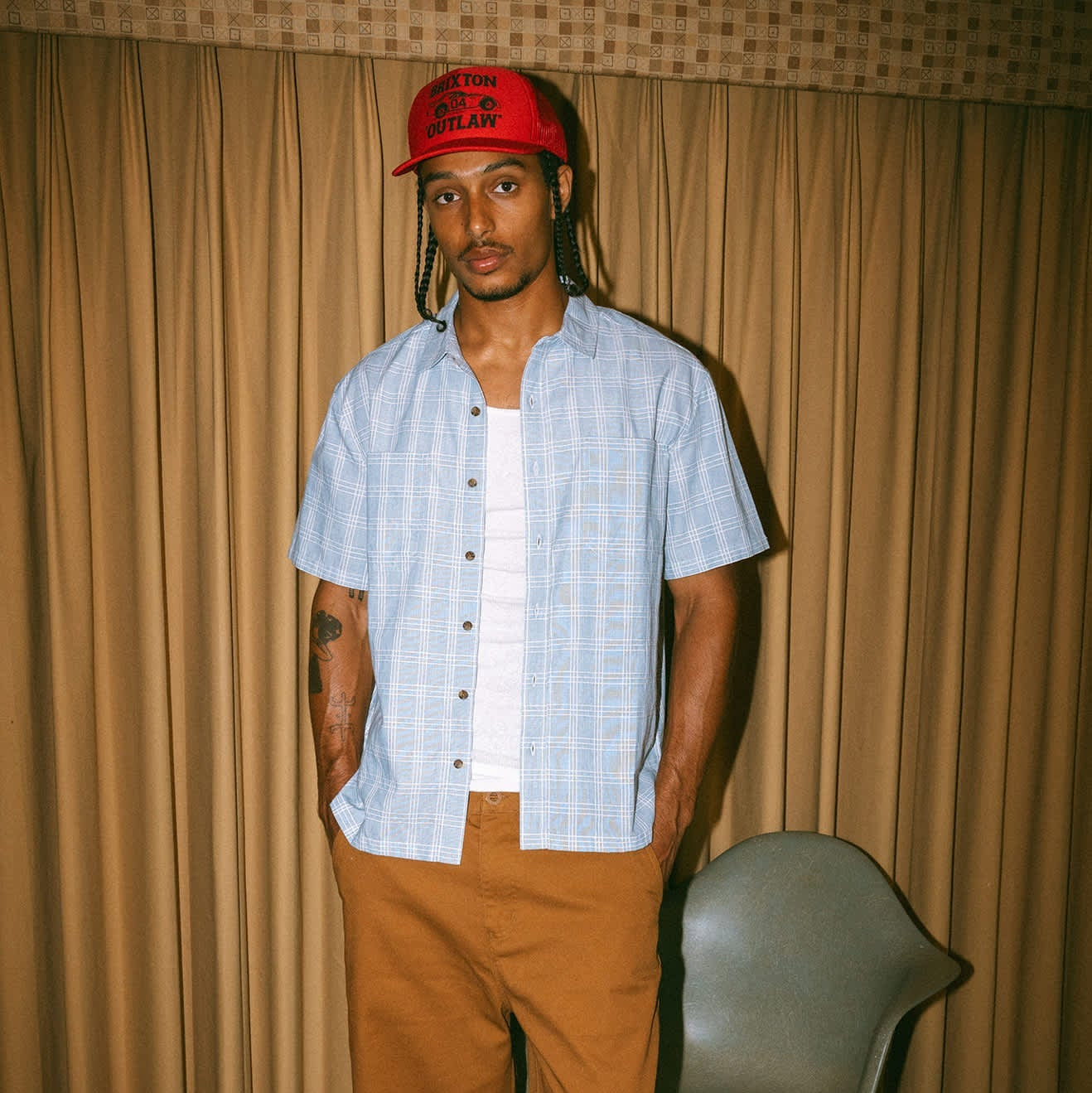 Brixton - Cru Oxford Plaid S/S Woven Blue/White