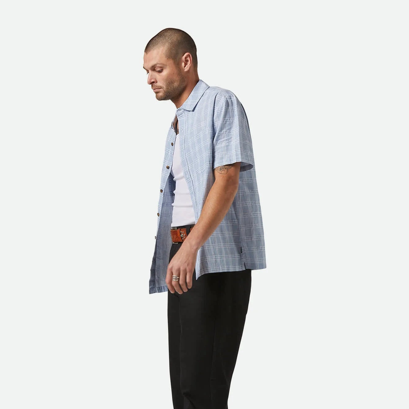 Brixton - Cru Oxford Plaid S/S Woven Blue/White